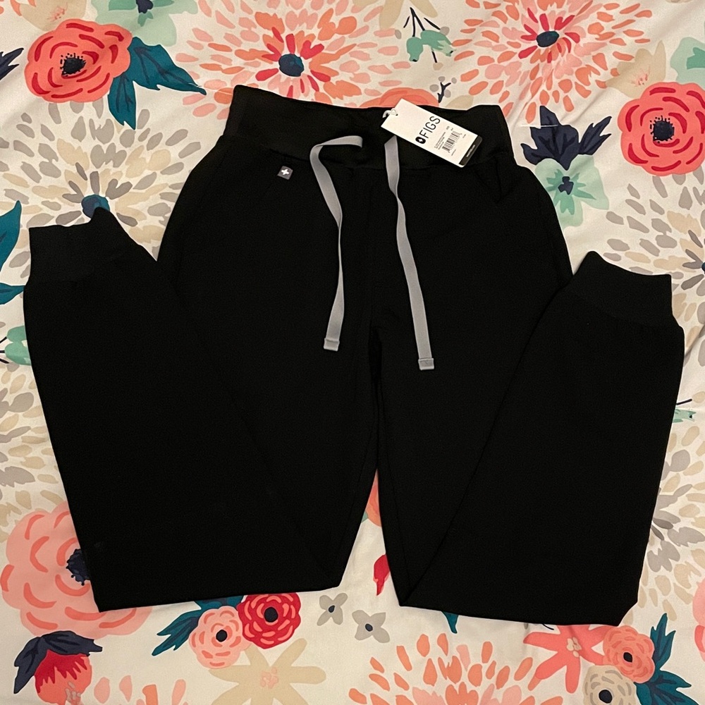 Figs Black Zamora Joggers with Gray Drawstring XXS/P